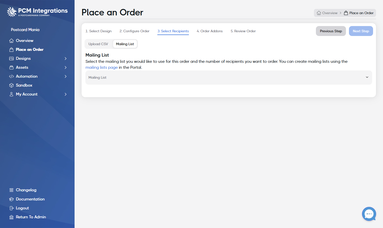 Click on Mailing List