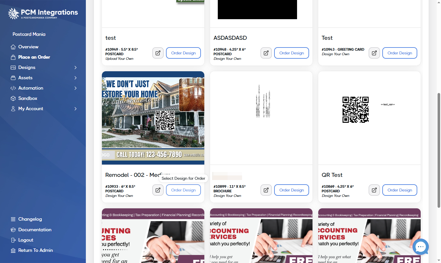 Click on Order Design