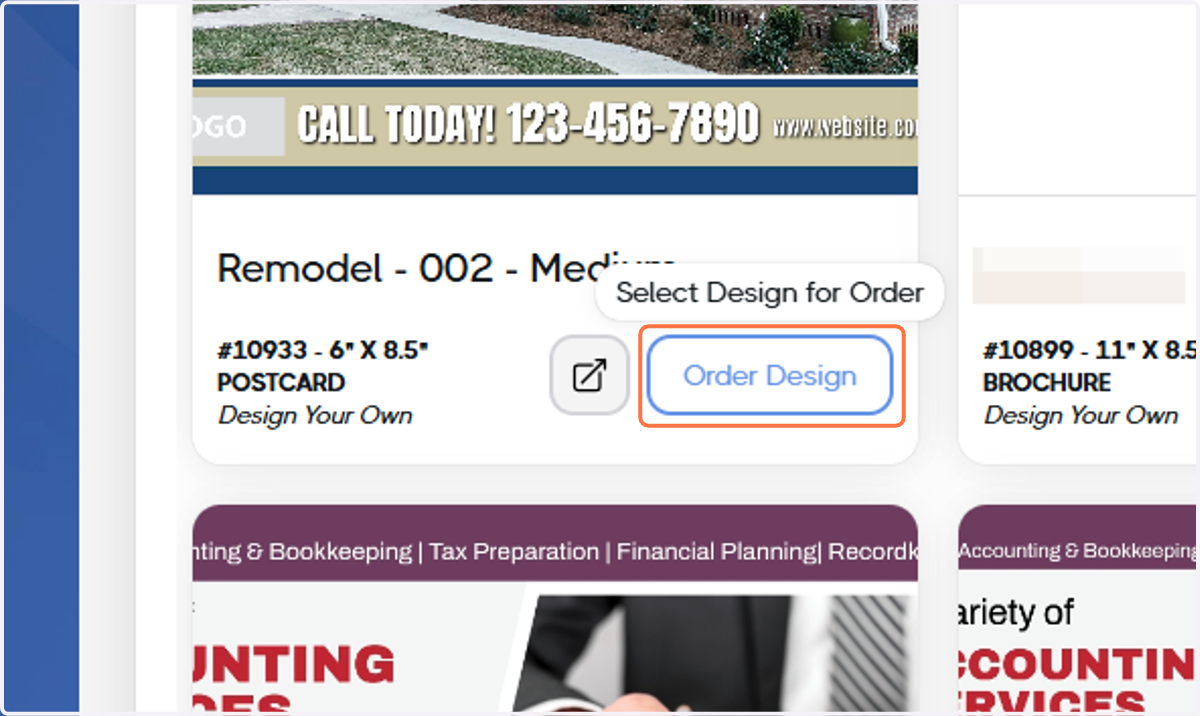Click on Order Design