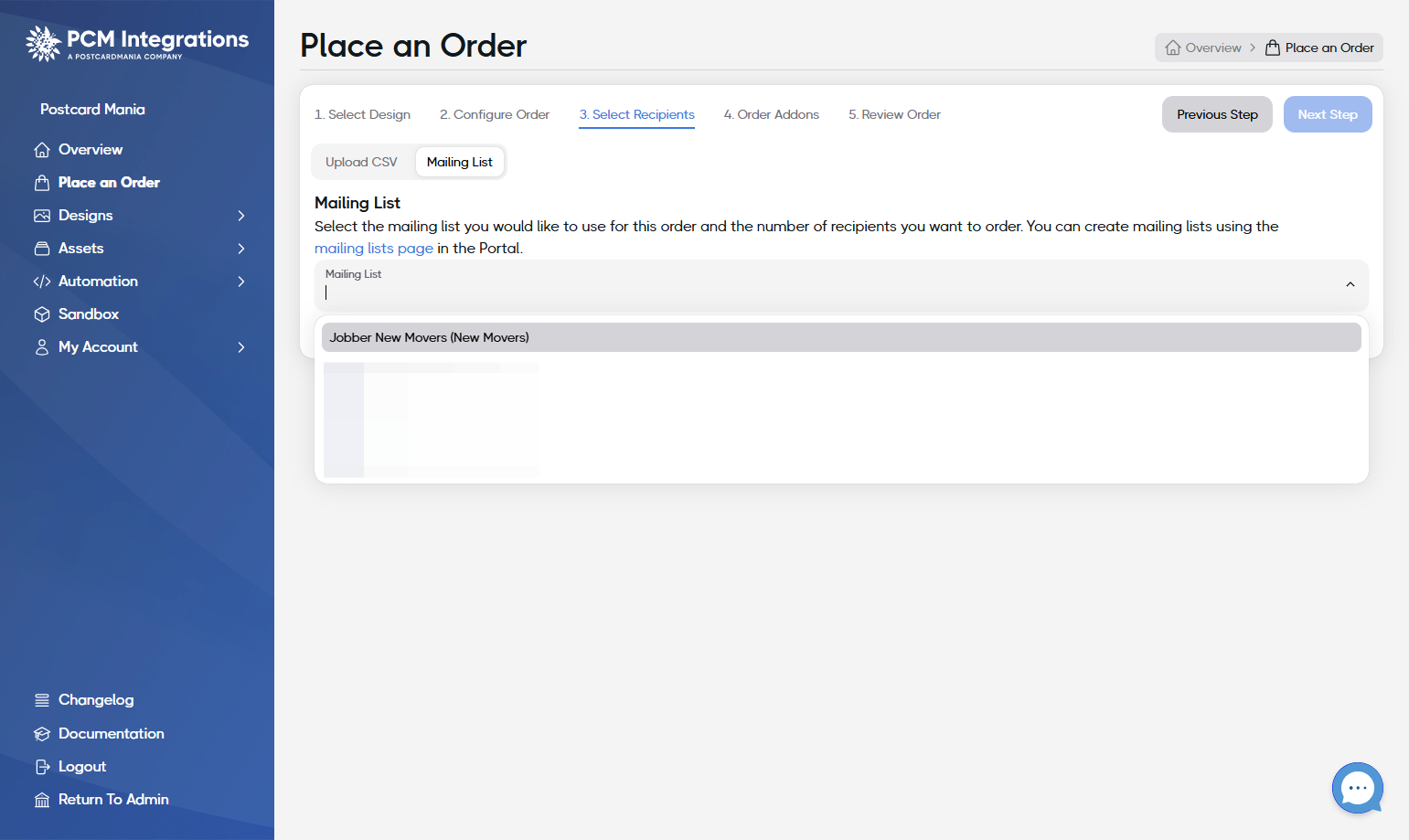 Select your New Movers mailing list