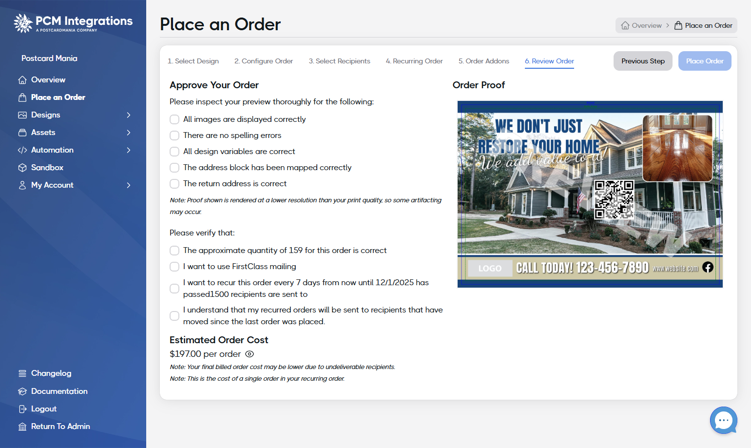 Analyze your Order Proof against the checklist on the left