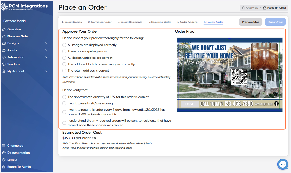 Analyze your Order Proof against the checklist on the left