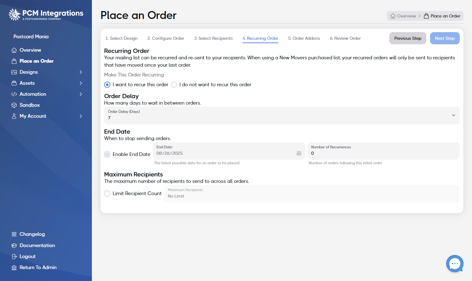Check Enable End Date and/or Limit Recipient Count