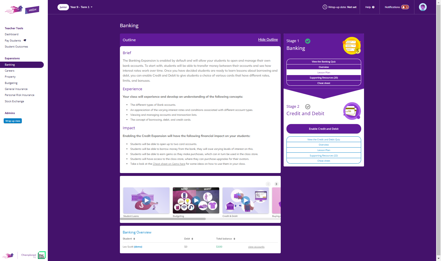 Within this menu, you will always have a Lesson plan, which will open in a separate tab for you.