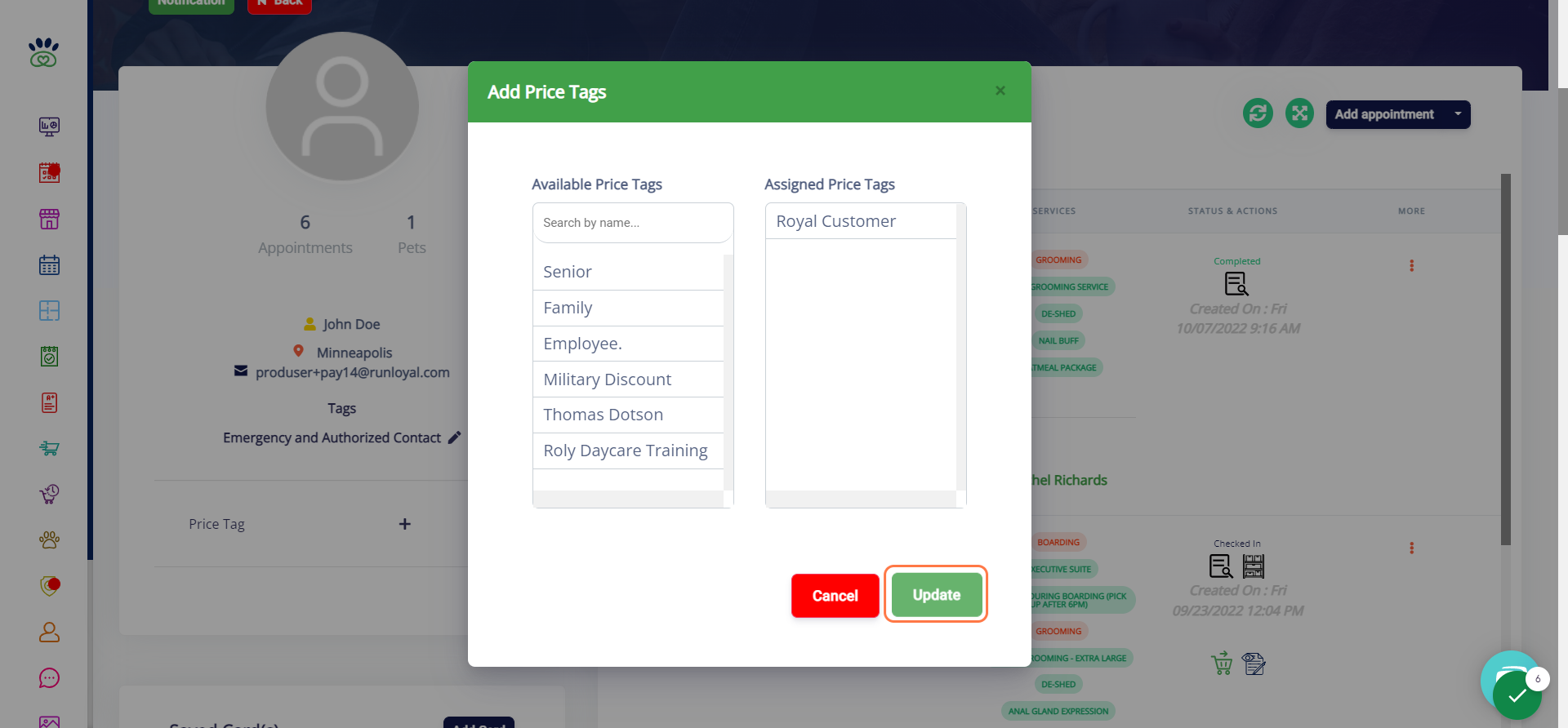Click on Update to finalize.
