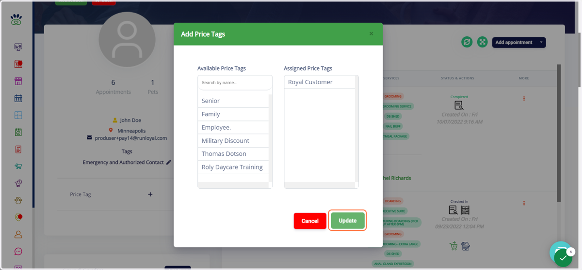 Click on Update to finalize.