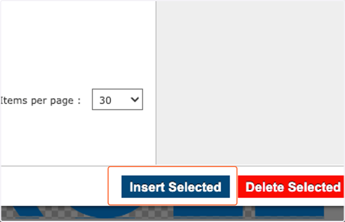 Select the image you want to upload by ticking the checkbox, then click "Insert Selected.