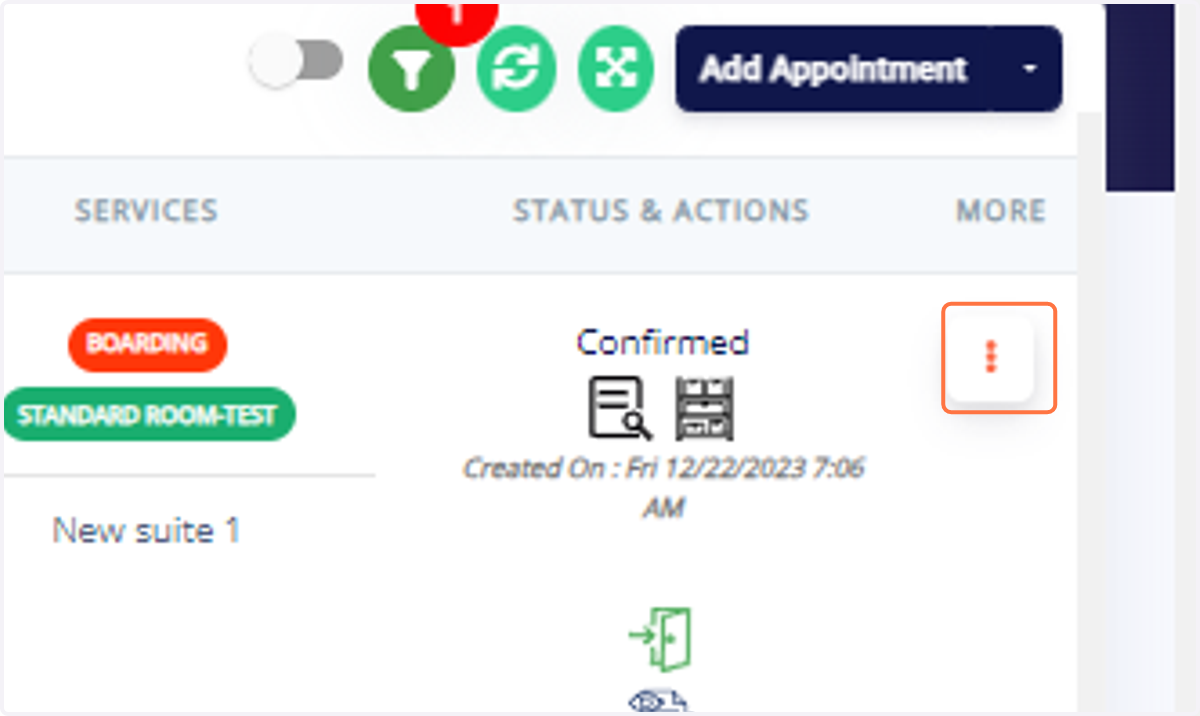 Click on the overflow menu (usually represented by three dots.) on the associated appointment.