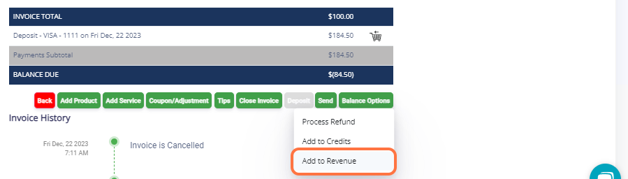 Select "Add to Revenue."