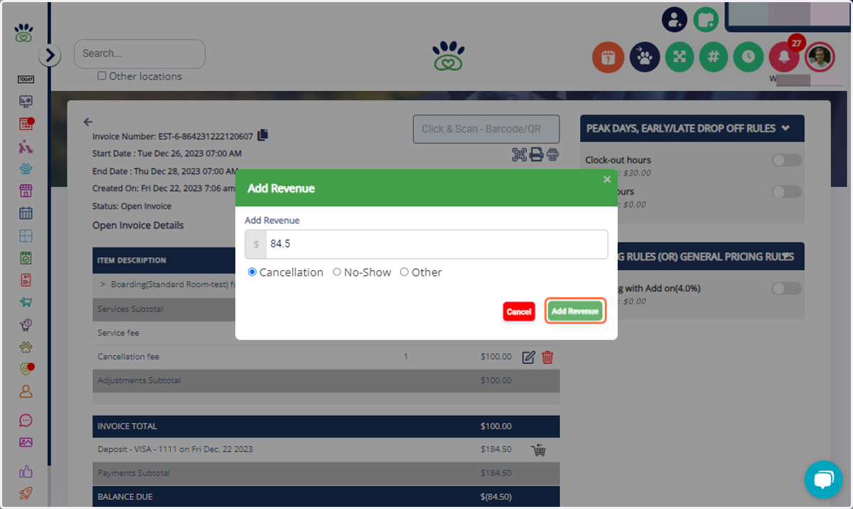 Click on "Add Revenue" to finalize.