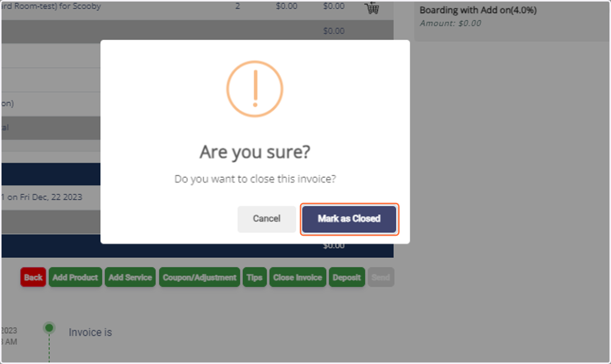 Confirm by clicking "Mark as Closed."