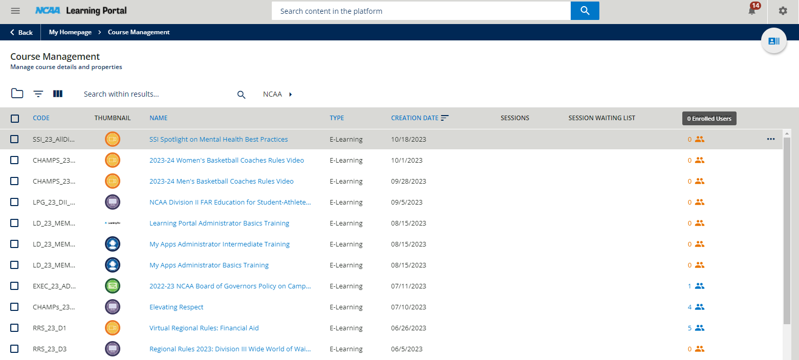 Click on the people icon next to the course you want to enroll users into.