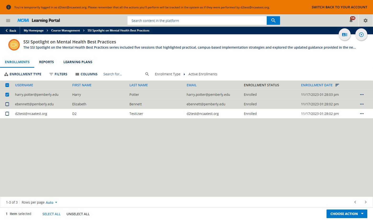 Select all users you want to unenroll.