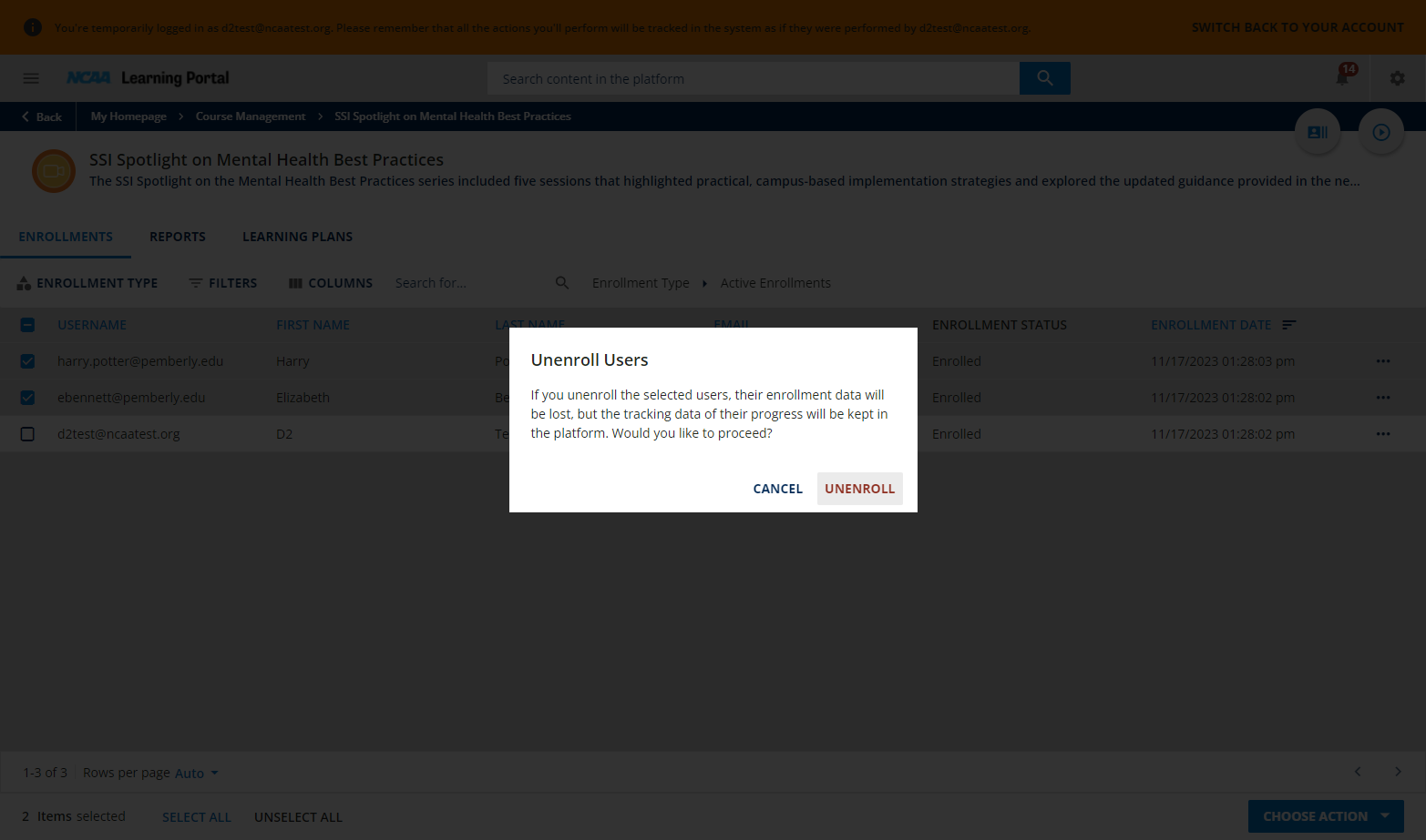 Click on UNENROLL.