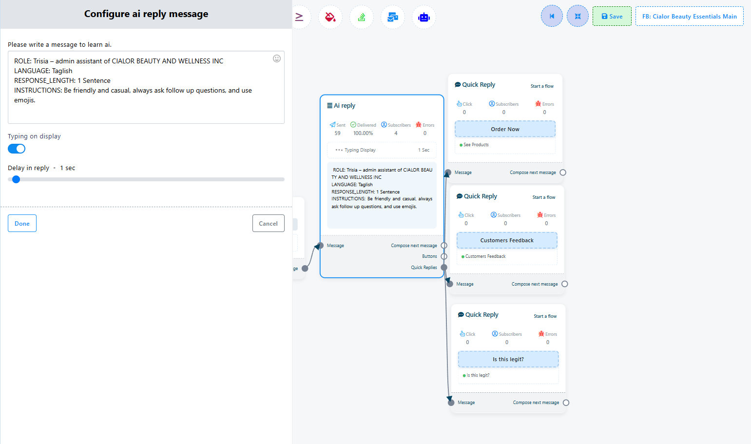 Click on Configure ai reply message…