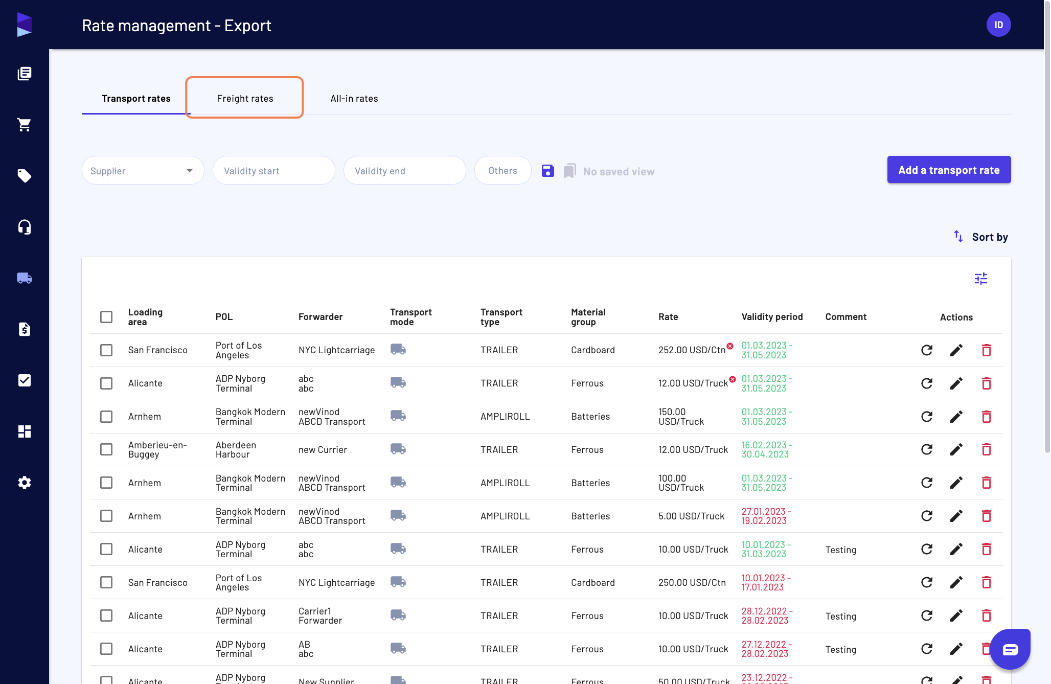 Then click on "Freight rates"