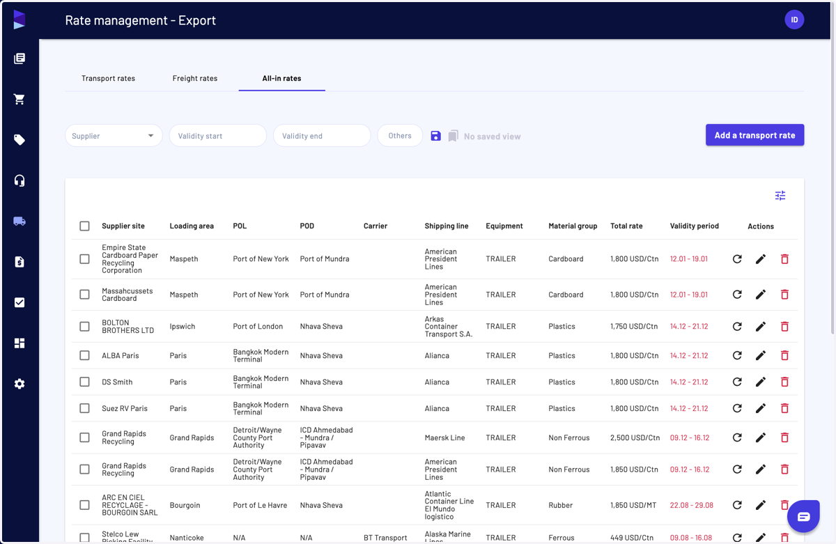In the "All-in rates" we display not only any all-in rate but also all the combinations available between haulage rates and freight rates