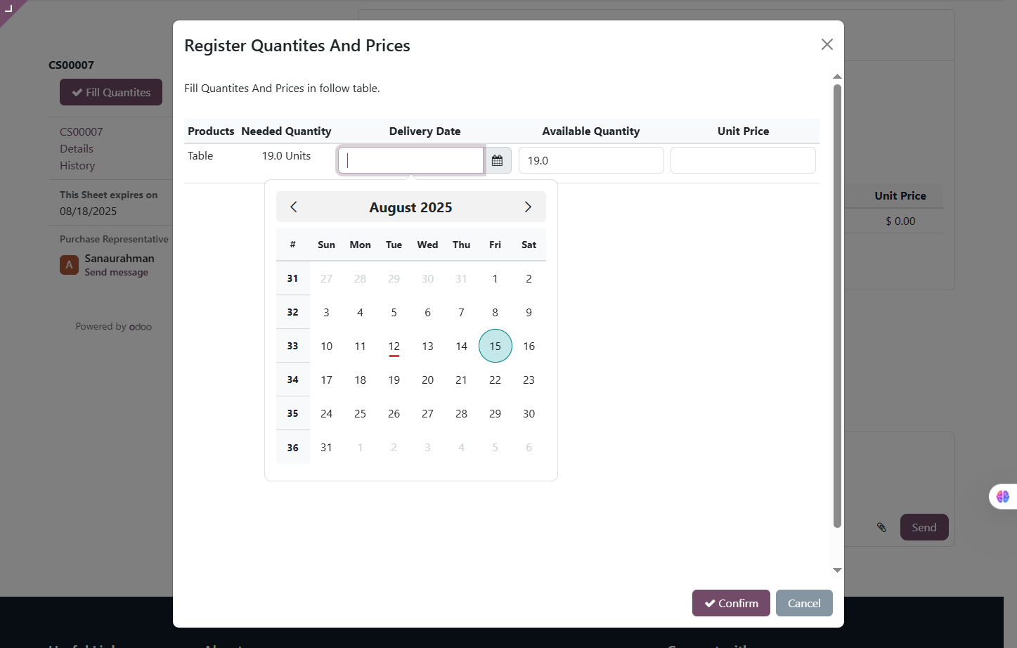 Click on Delivery Date and Enter the date