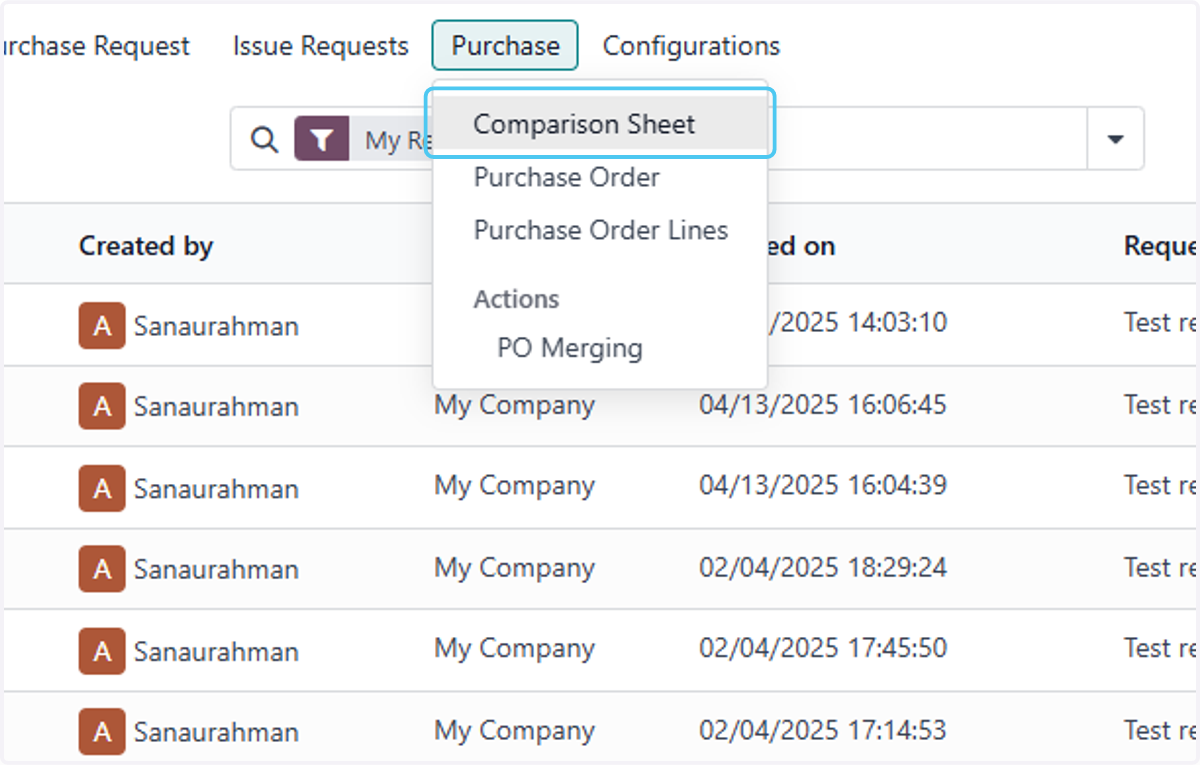 Click on Comparison Sheet