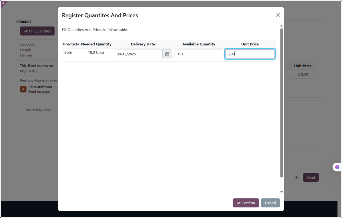 Enter the unit Price in the Unit Price