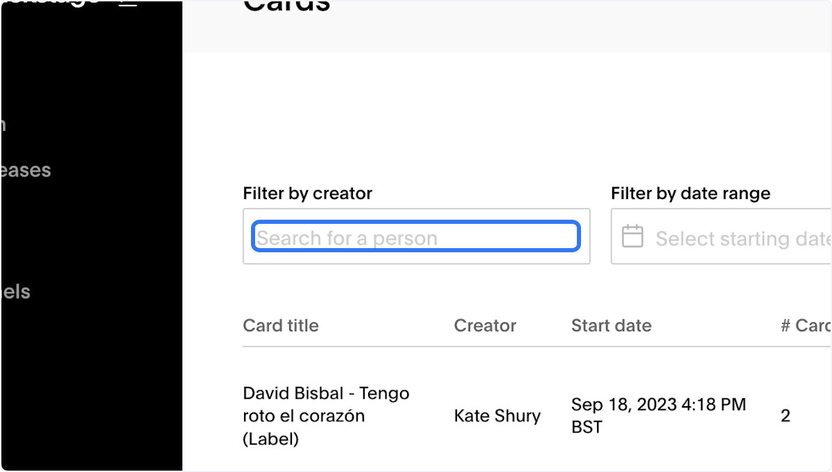 Use the Filter by Creator field to search for the user who created the card you wish to update