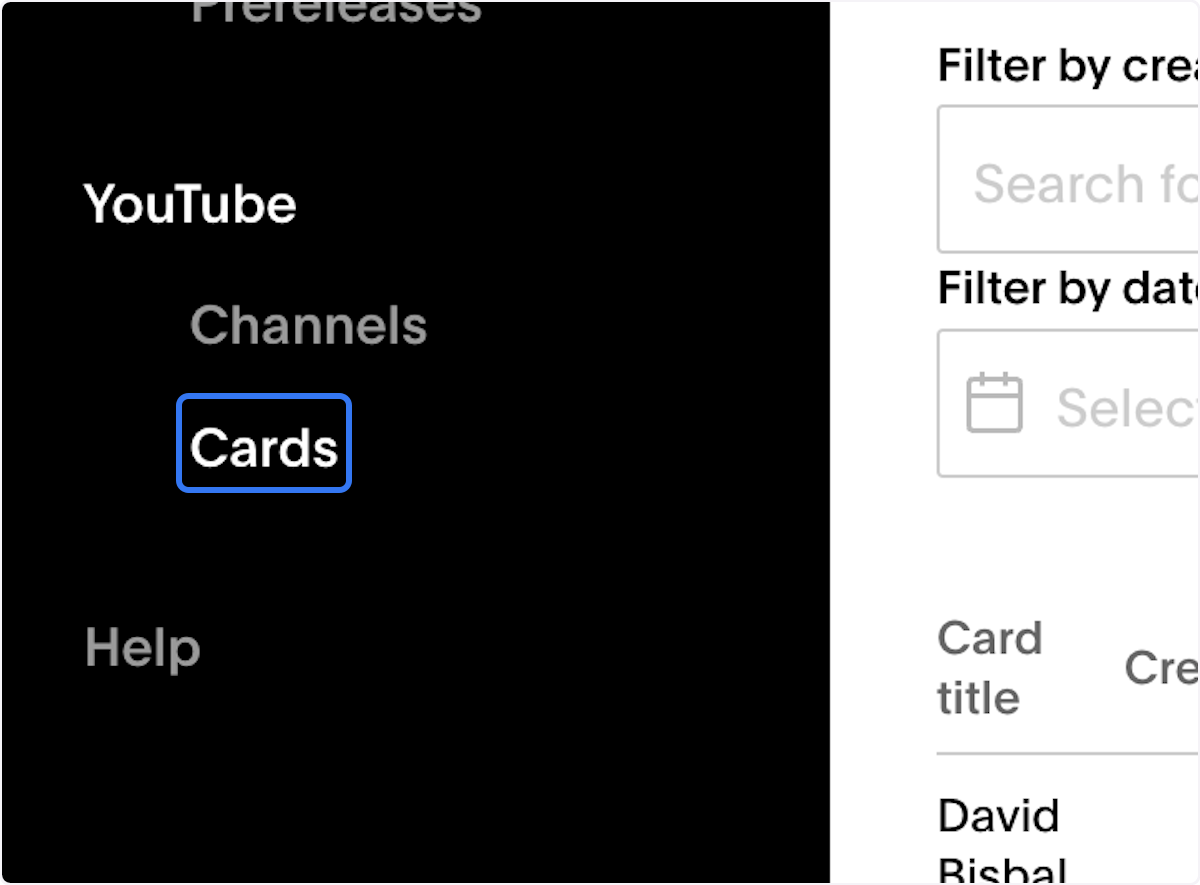 Click on Cards in the left hand side bar