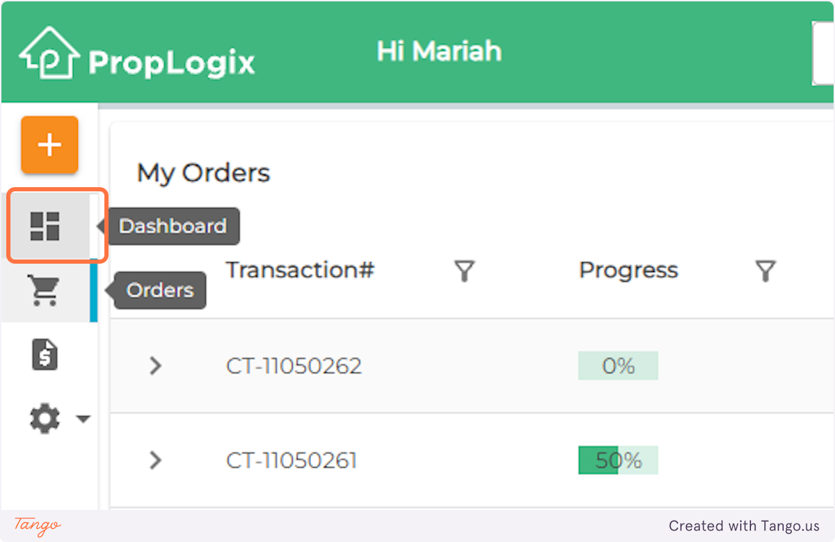 To confirm your update order has been created, click on the Dashboard icon
