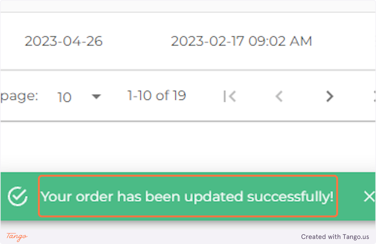 You should see the green notification at the bottom of your screen, "Your order has been updated successfully!"