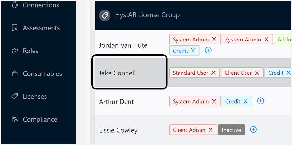 For a user, repeat this same process by clicking the users name in the groups list
