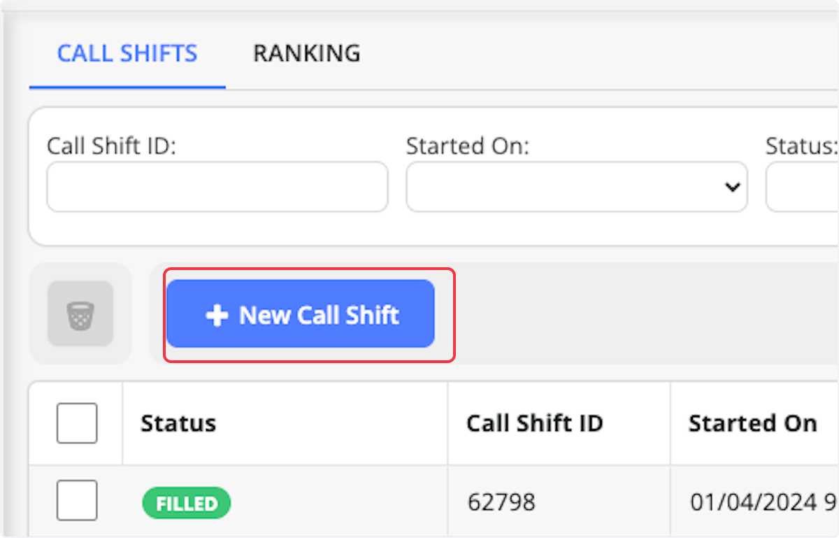 Click on  New Call Shift