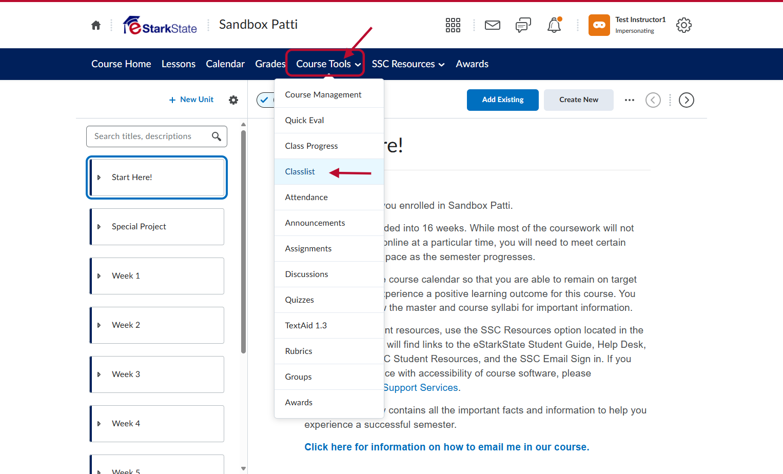 Click on Course Tools and then Classlist