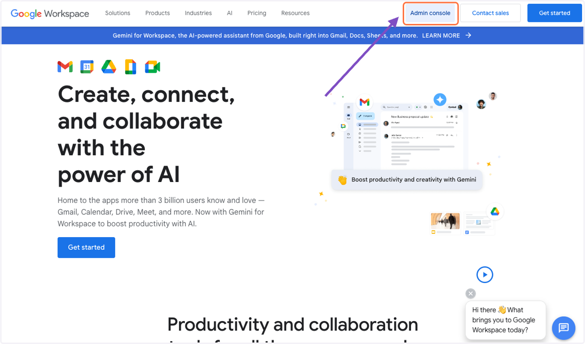 Log in to your new Google Workspace Account to confirm domain verification