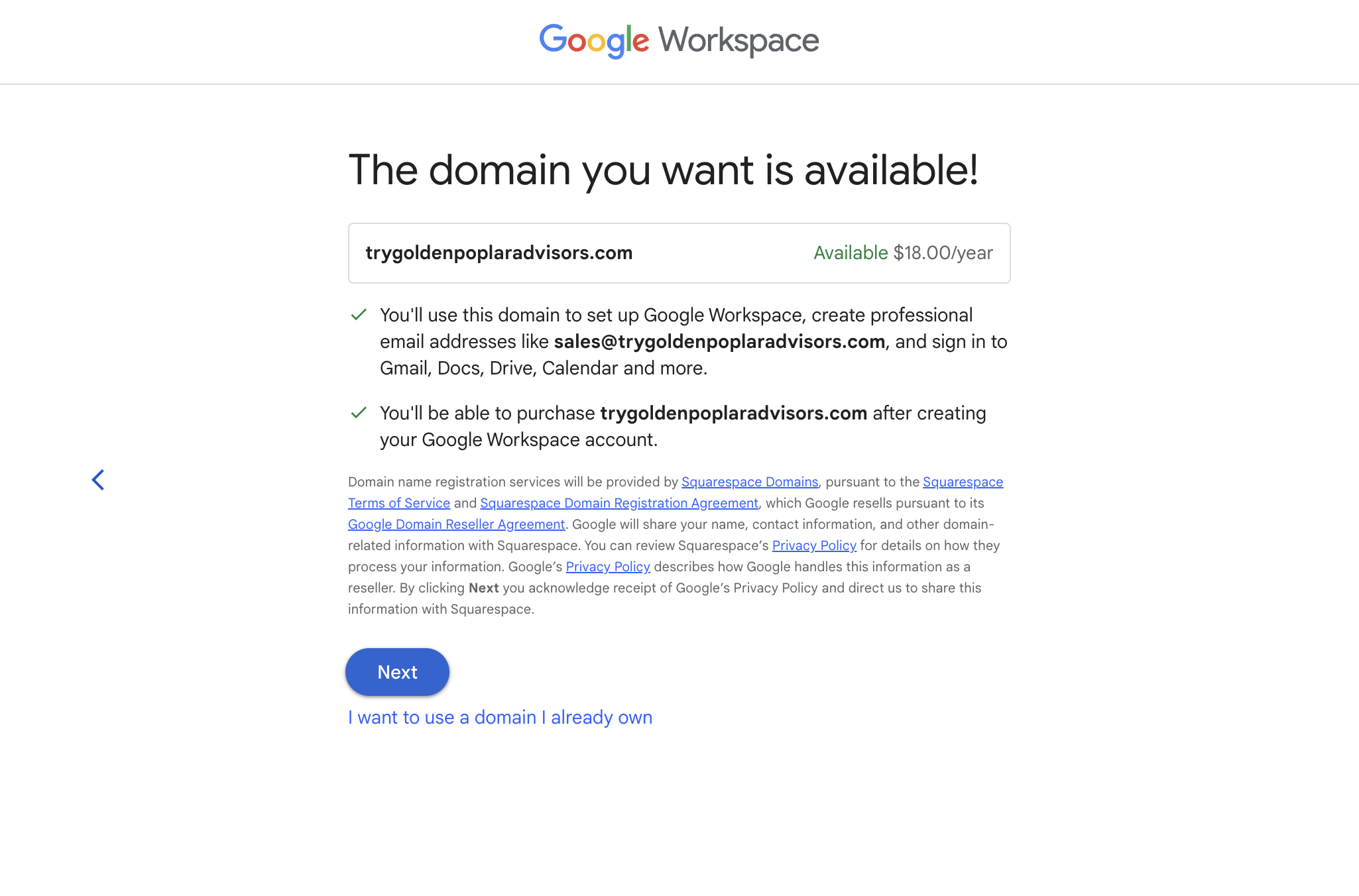 Secure your new domain name