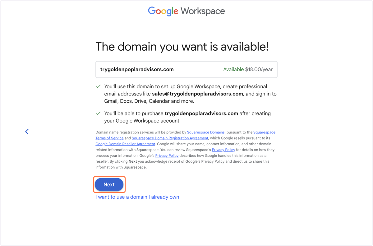 Secure your new domain name