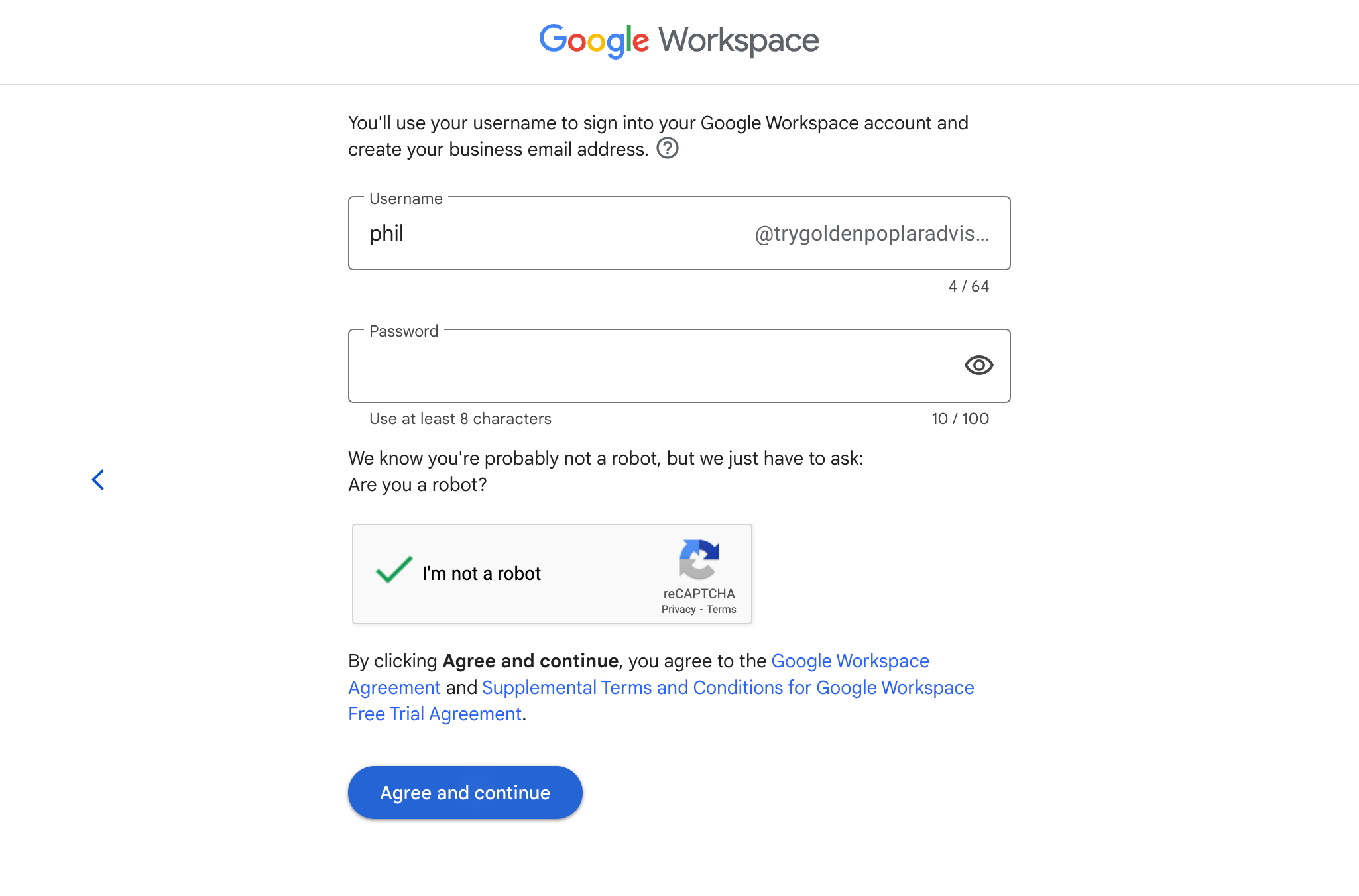 Create your Google Workspace username and password