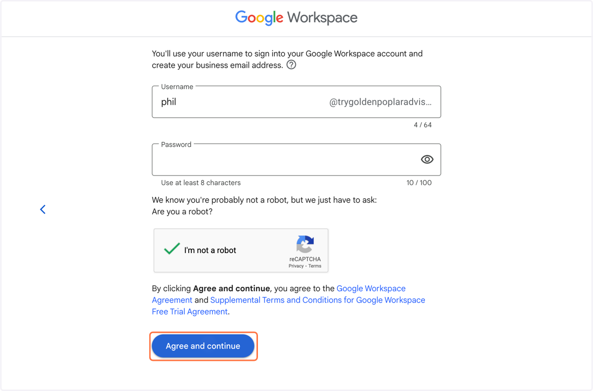 Create your Google Workspace username and password