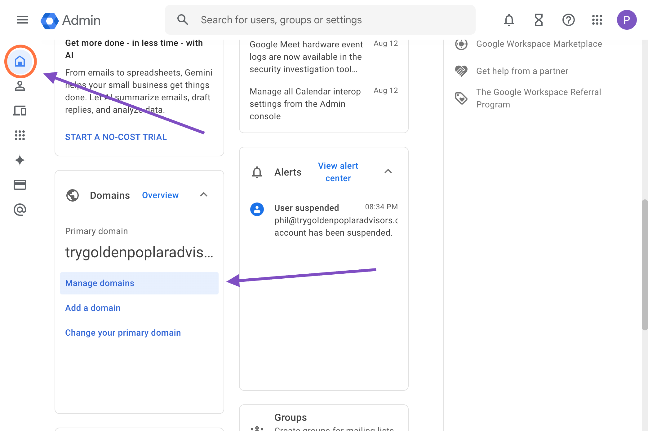 Confirm domain verification status in your Admin Console