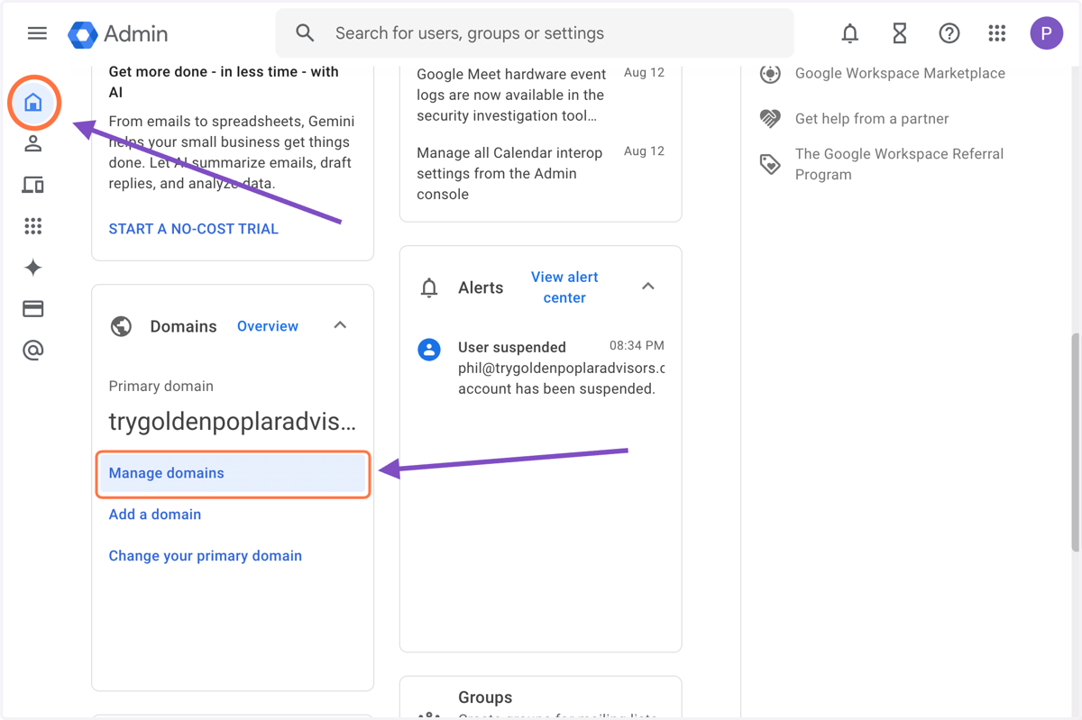 Confirm domain verification status in your Admin Console