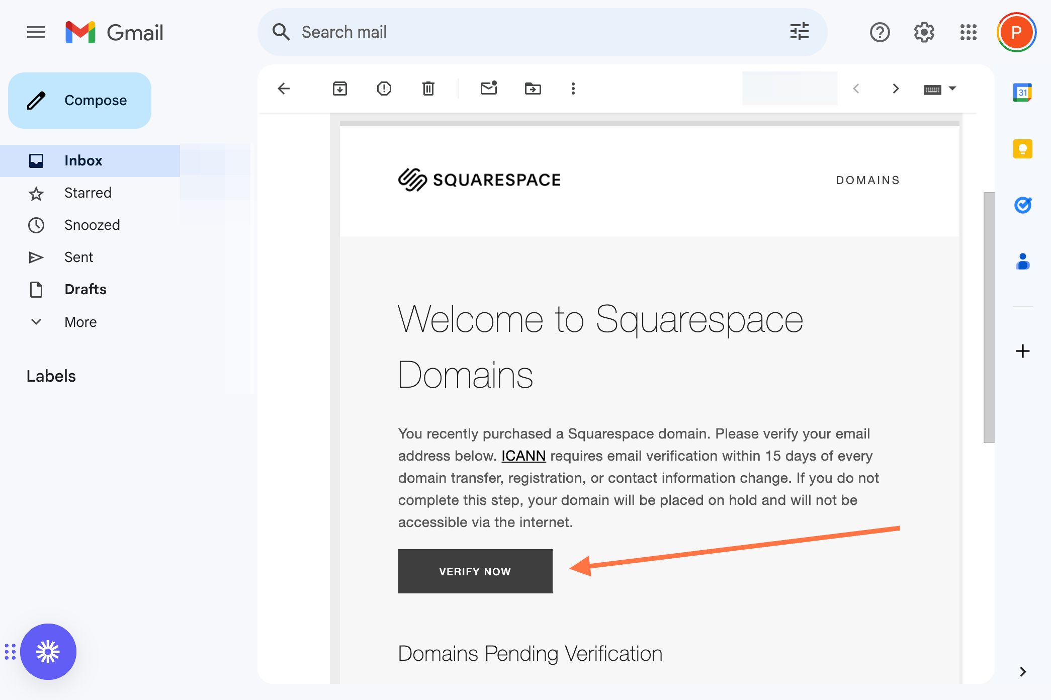 Verify your new domain via confirmation email