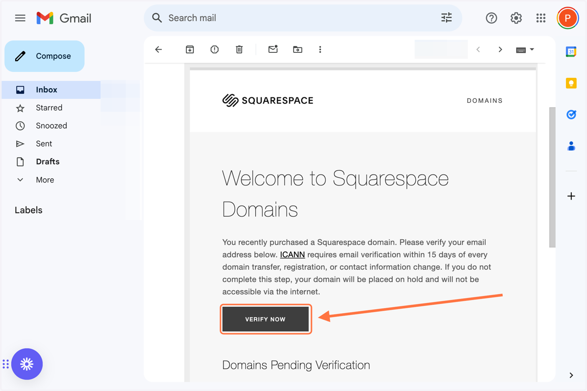 Verify your new domain via confirmation email