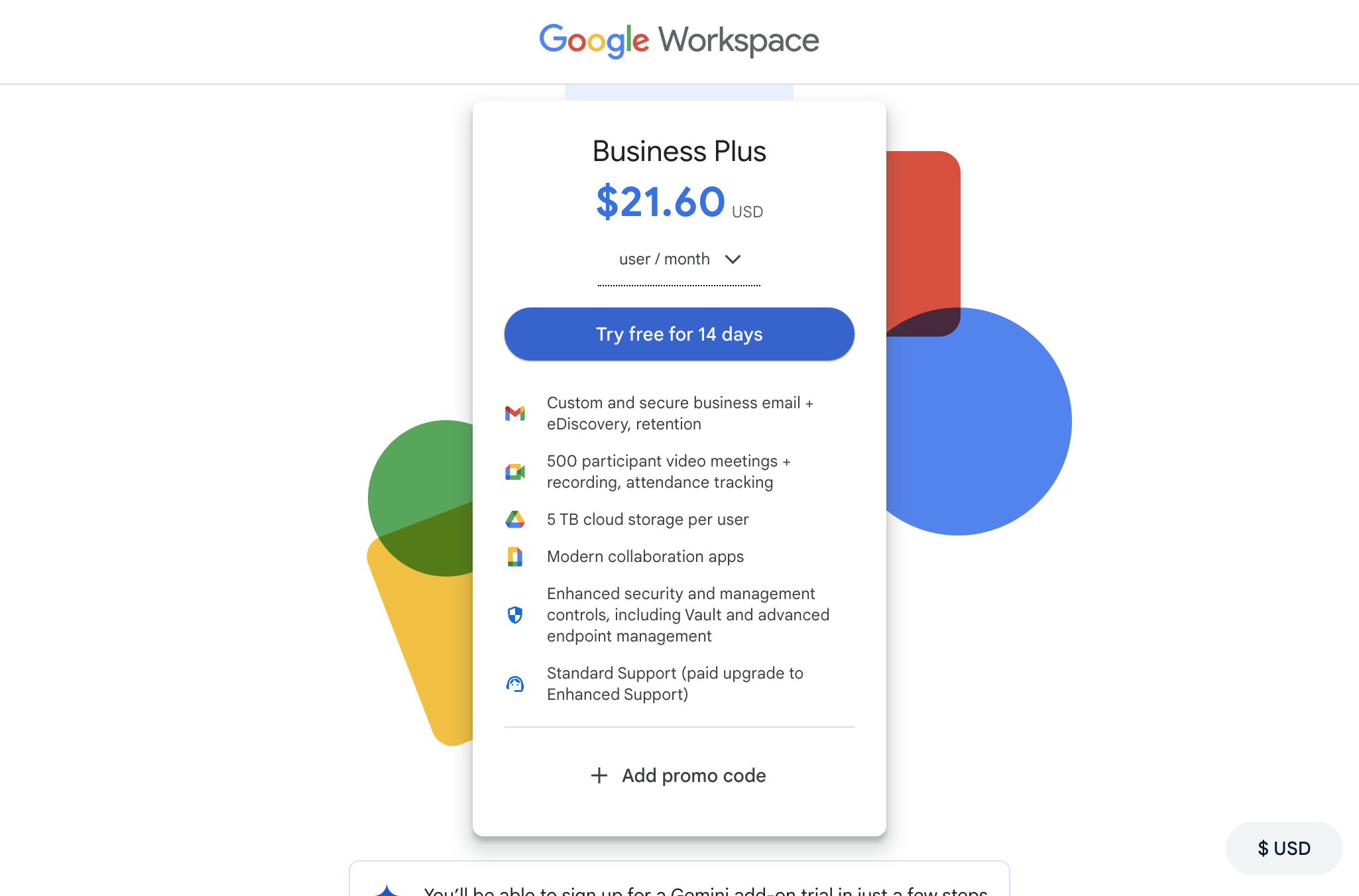 Select your Google Workspace plan