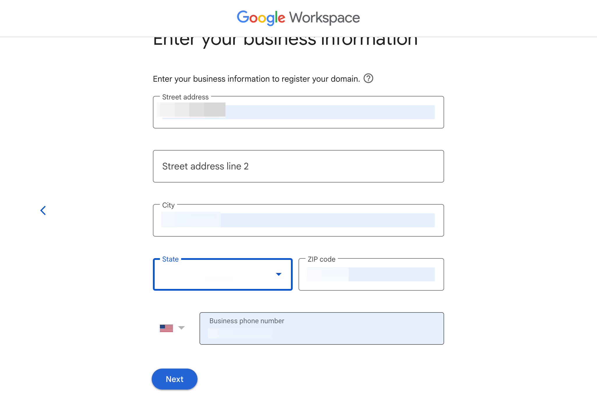 Enter your business information