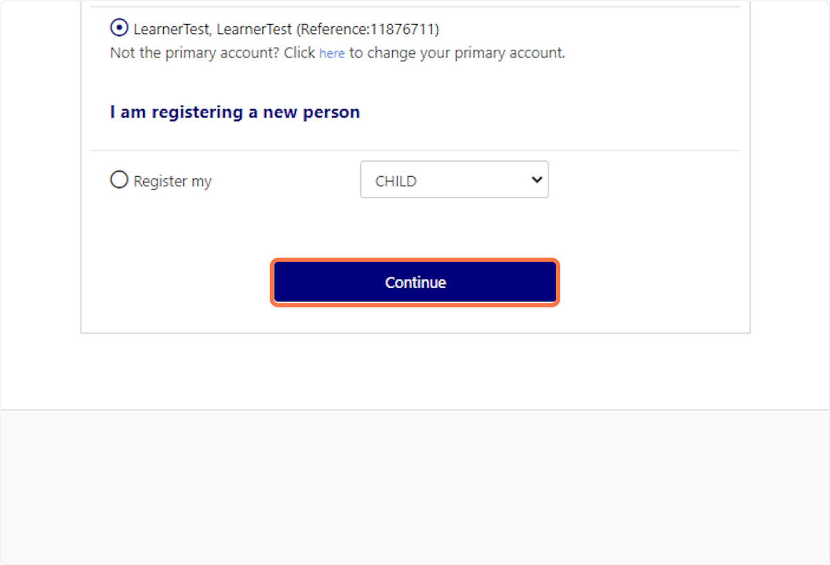 Select the person who needs access to the Learning Centre and Press Continue