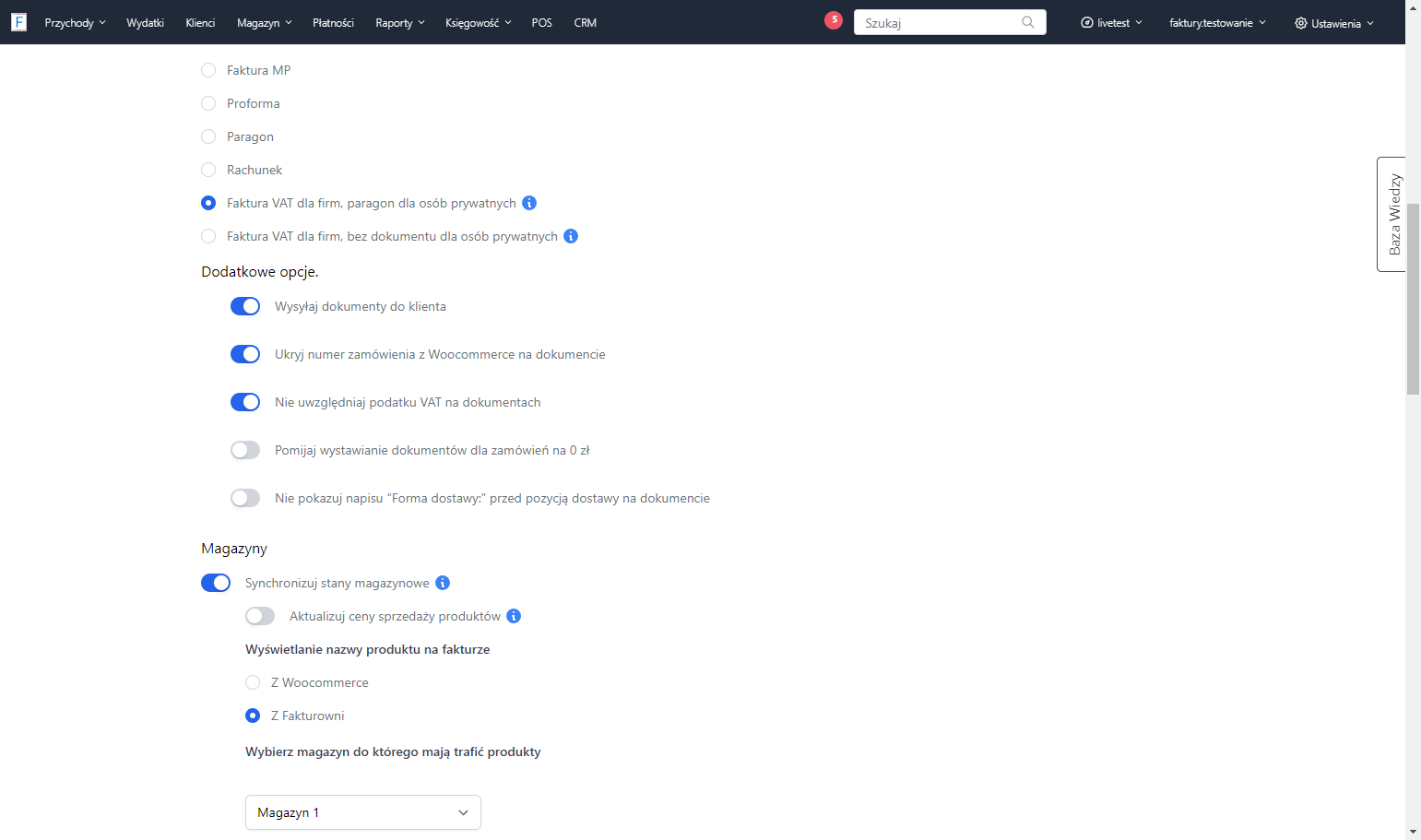 Integracja pozwala również skonfigurować dodatkowe opcje jak automatyczne wysyłanie dokumentu do klienta, ukrywanie numeru zamówienia z WooCommerce czy pomijanie wystawiania dokumentów dla zamówień na 0 zł.