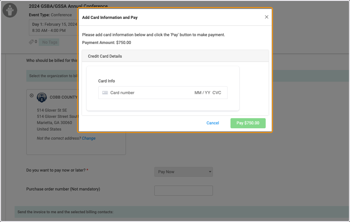 Enter Credit Card details and click on green pay button