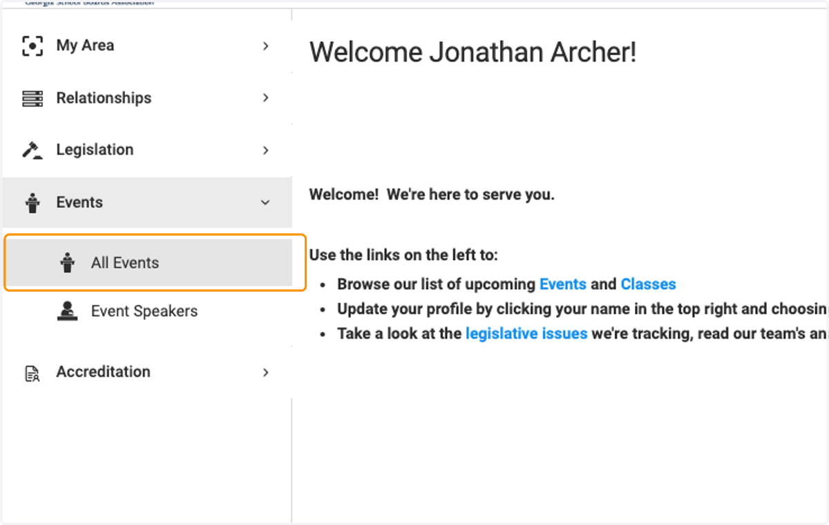 Click on All Events