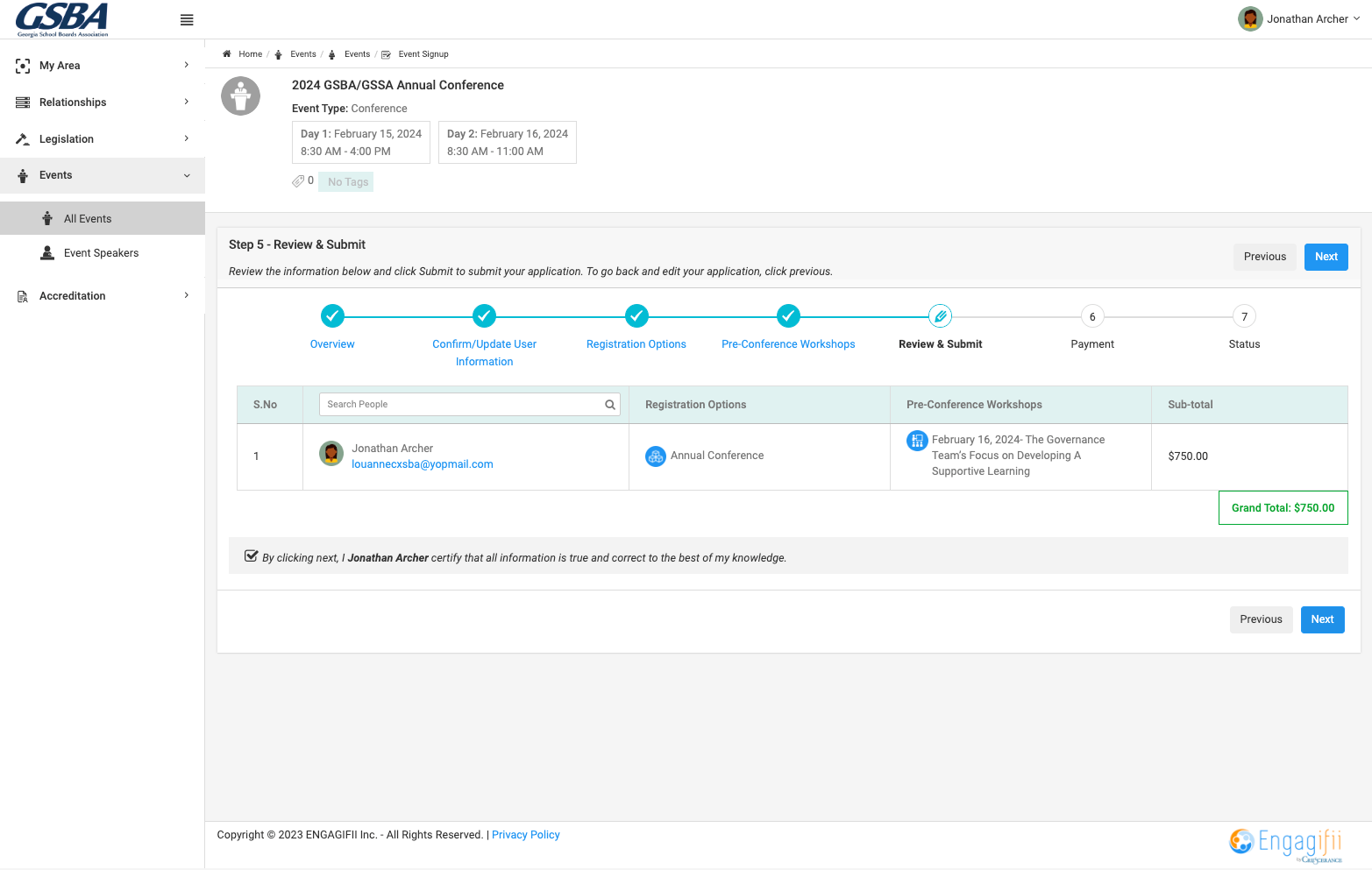 Review registration details and click on Next