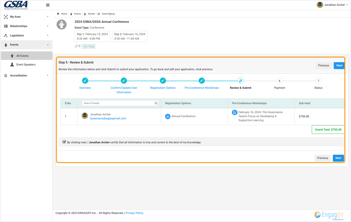 Review registration details and click on Next