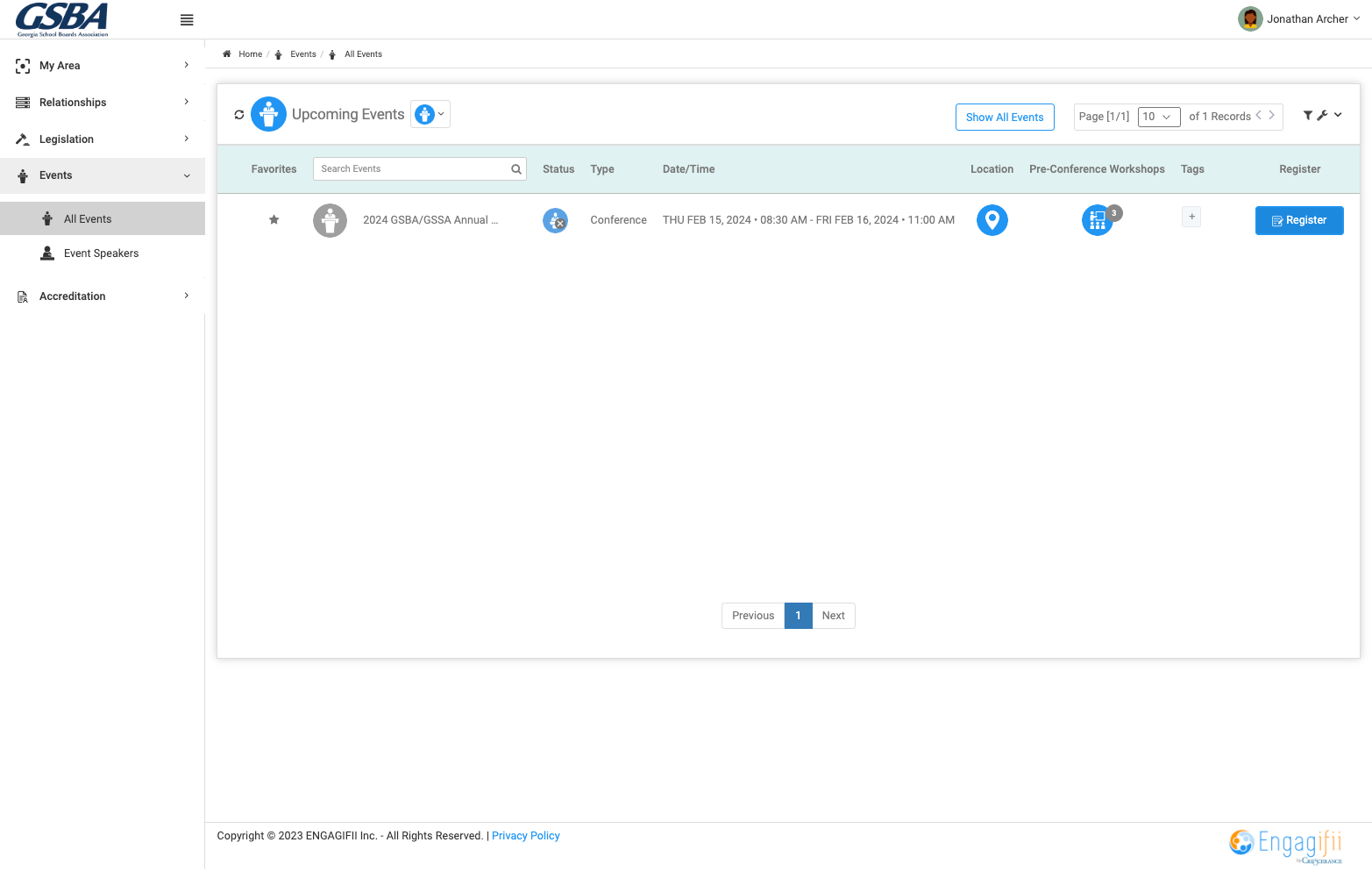 Select on the event and click on Register