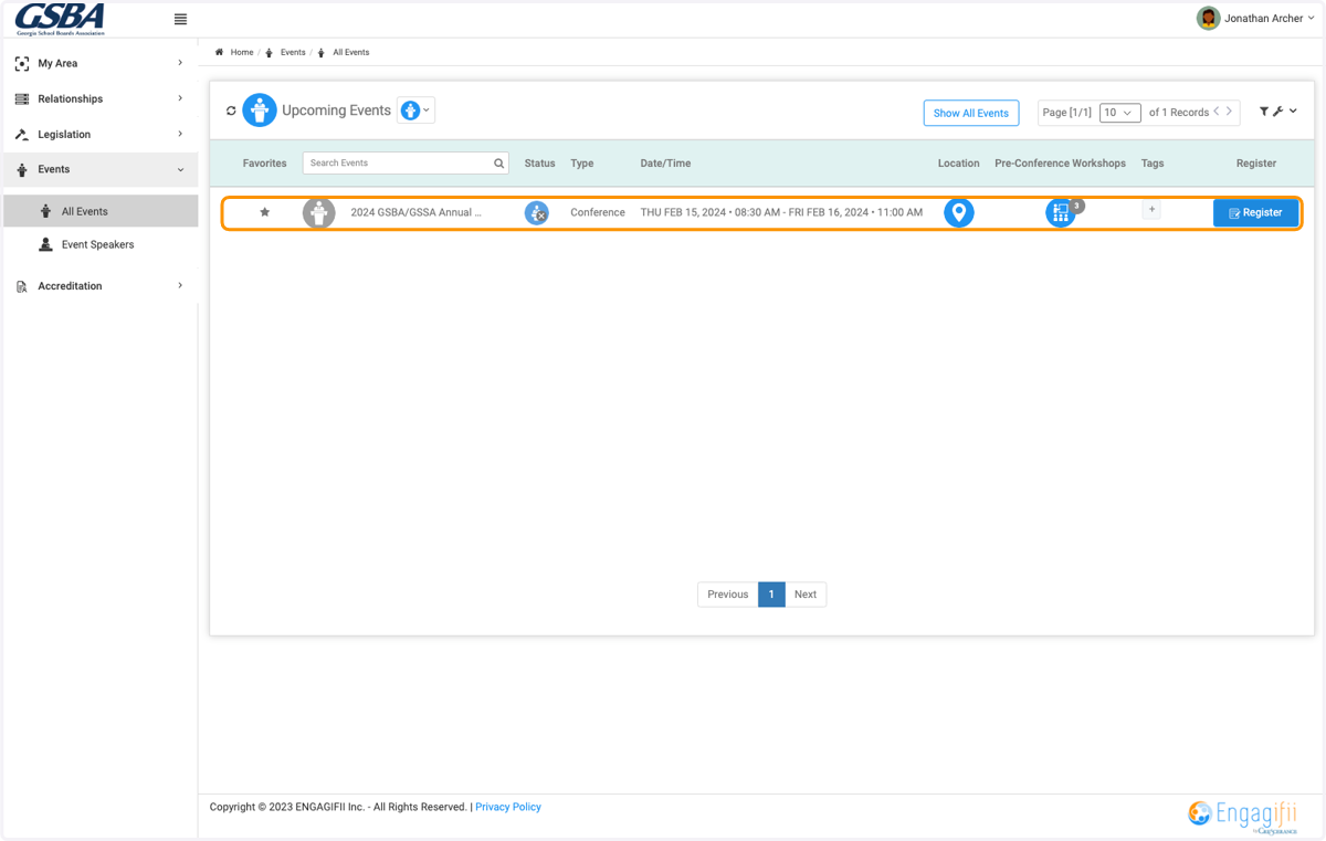 Select on the event and click on Register
